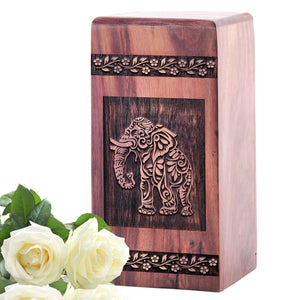 Handmade Wooden Elephant Urn for Ashes Memorial Box
