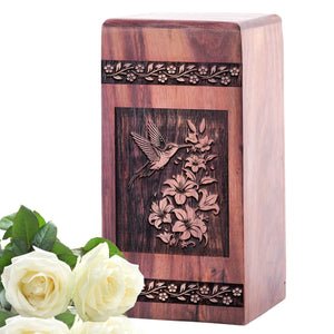 Hummingbird Wooden Urn for Ashes keepsake