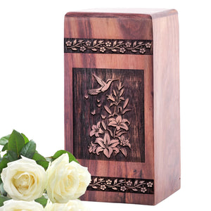Hummingbird Wooden Cremation Urn for Ashes Wood Box