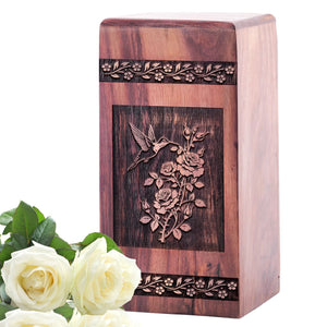 Wooden Hummingbird Urn for Ashes – Memorial Keepsake