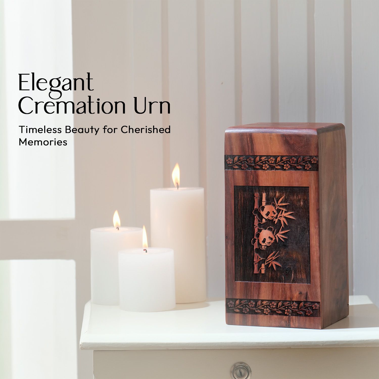 Panda Wooden Cremation Urn for Ashes – Memorial Box