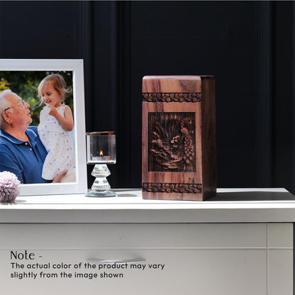 Handcrafted Tiger Wooden Urn for Ashes – Memorial Keepsake