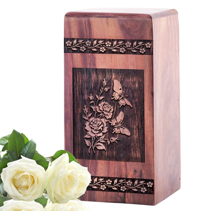 Handcrafted Butterfly with Flower Wood Memorial Keepsake Box