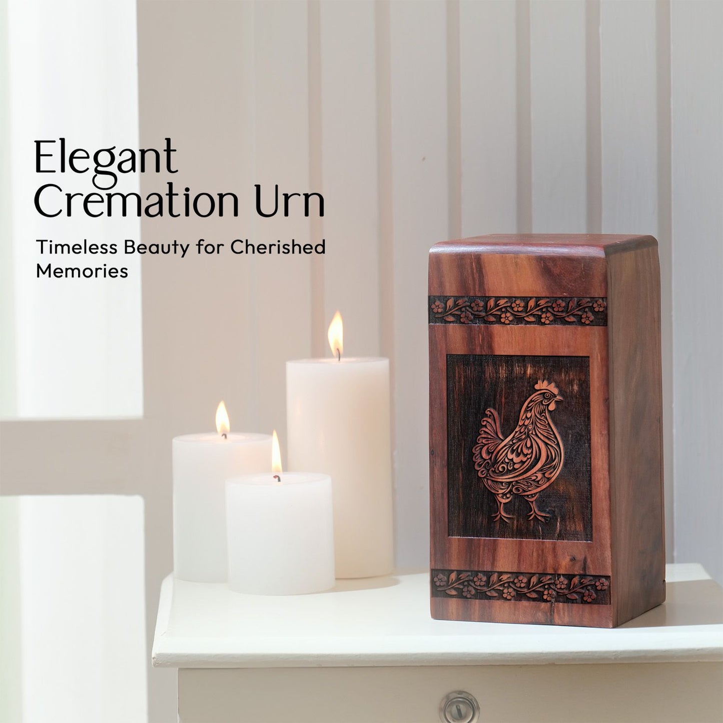Memorial Chicken Wooden Cremation Urn for Adults and Pets