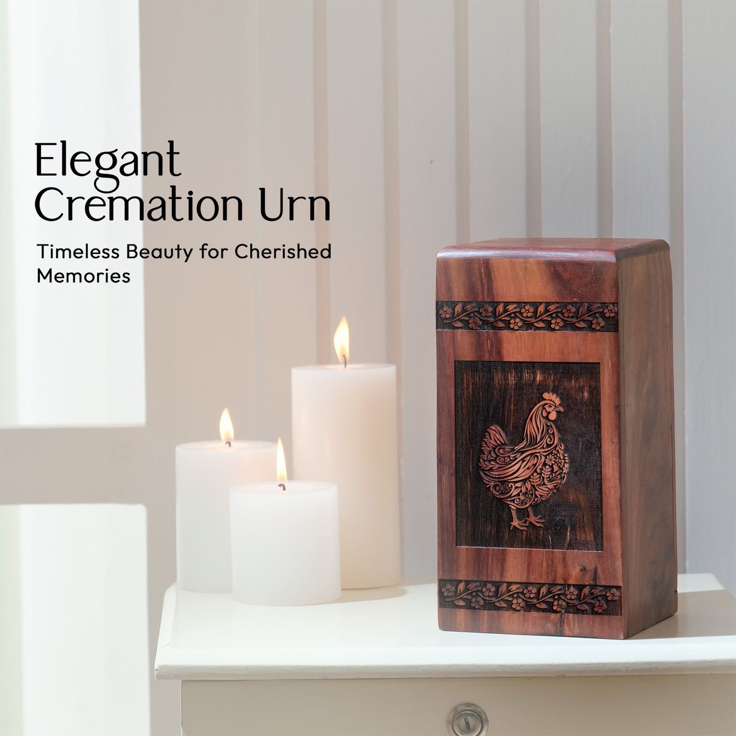 Wooden Chicken Memorial Urn Box for Adult Ashes