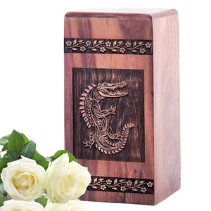 Wooden Crocodile Burial Urn for Human Ashes Memorial Box