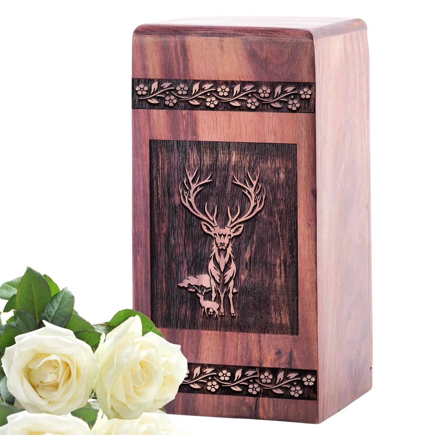Small Wooden Deer Keepsake Urn for Human Cremation Ashes