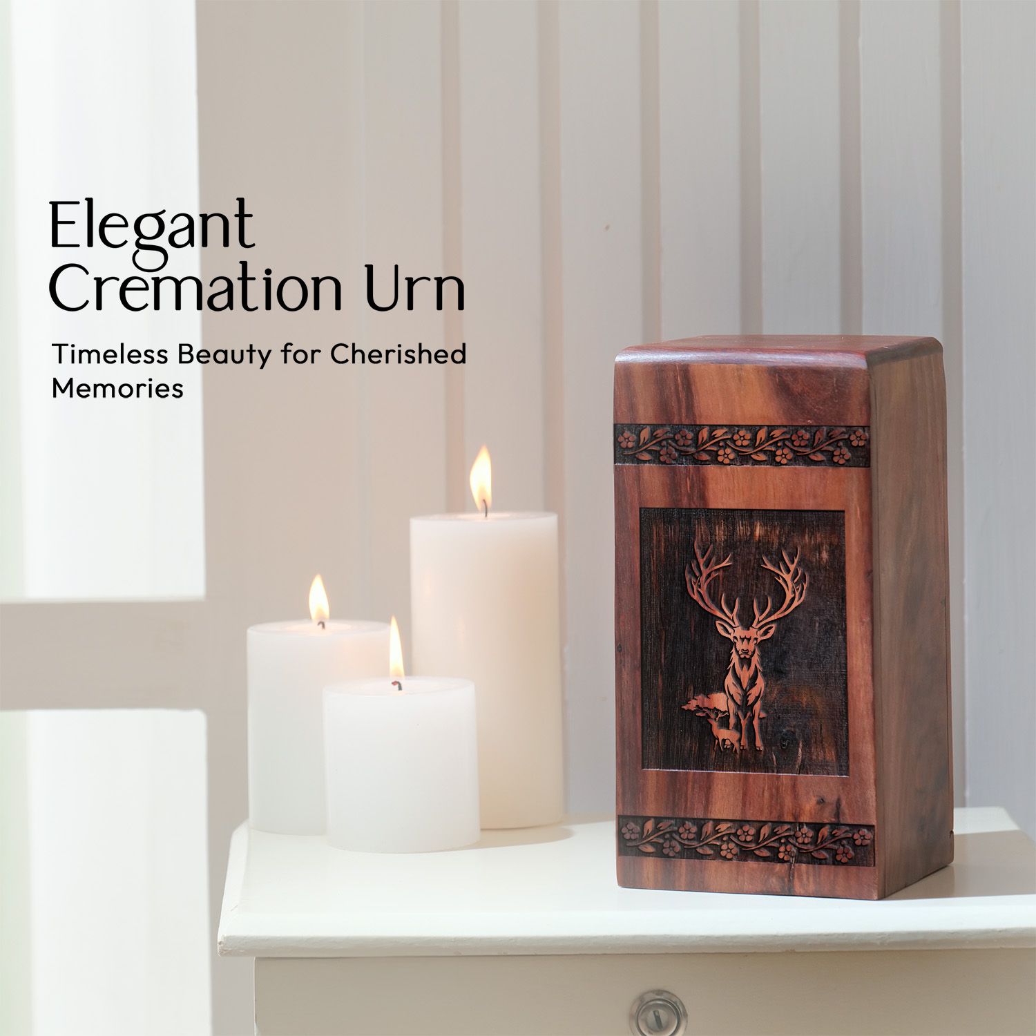 Small Wooden Deer Keepsake Urn for Human Cremation Ashes