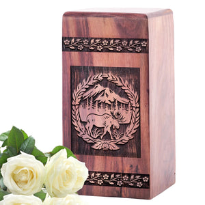 Large Wooden Deer Cremation Urn for Adult Memorial Ashes