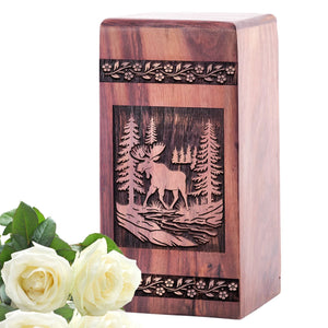 Unique Wooden Deer Memorial Urn for Adult Cremation Ashes