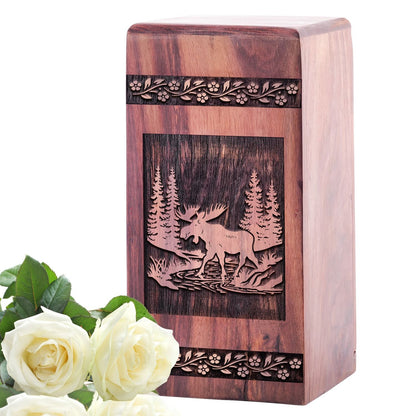 Large Wooden Deer Urn for Human Ashes Keepsake Box