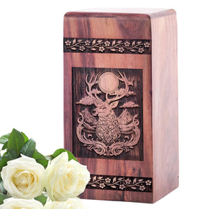Medium Wooden Deer Memorial Cremation Urn for Ashes