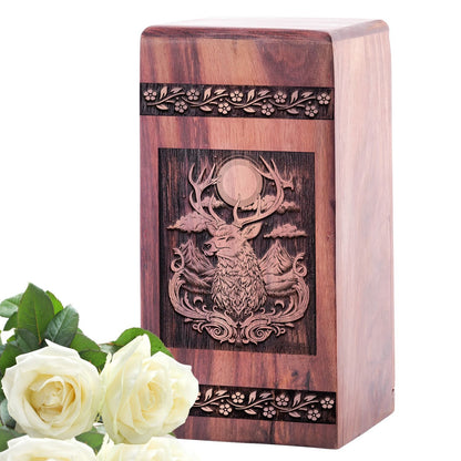 Medium Wooden Deer Memorial Cremation Urn for Ashes
