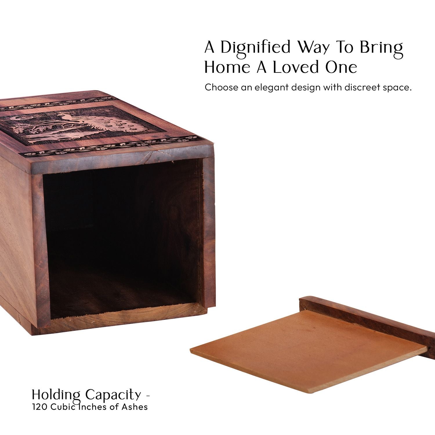 Beautiful Wooden Box Urn with Peacock Urn for Human Ashes