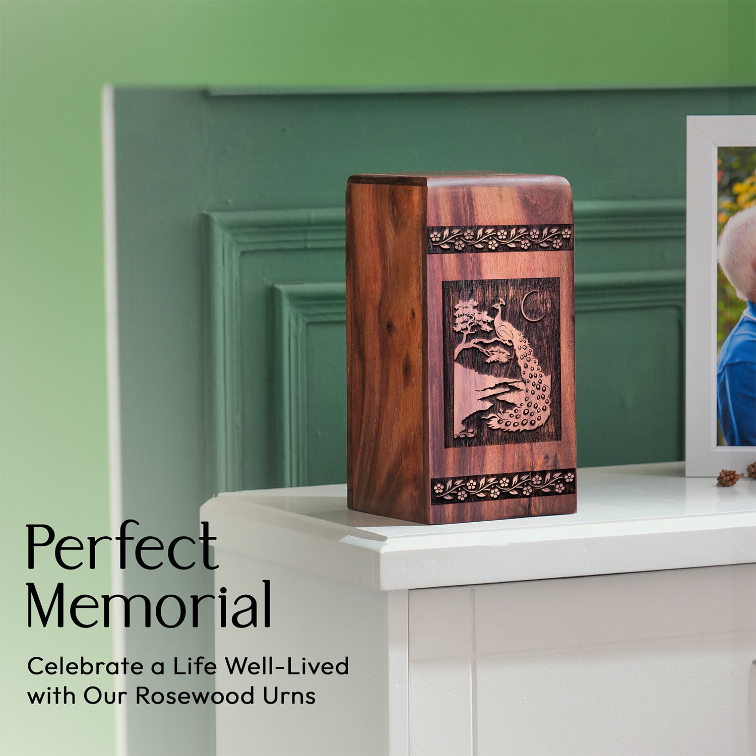 Peacock Urn Size 11.25 Inch 11.25”(H) x 6.25”(W) x 6.25”(L)