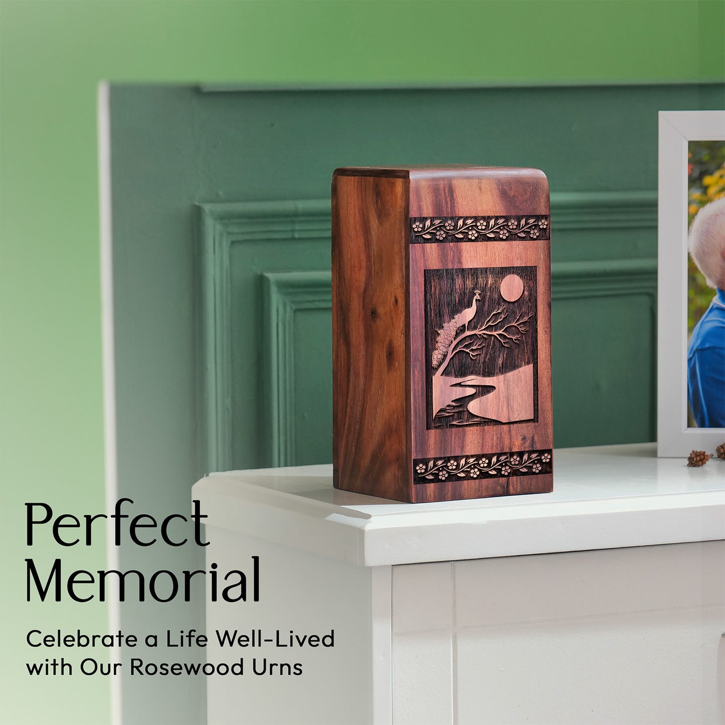 Peacock Urn Size 11.25 Inch 11.25”(H) x 6.25”(W) x 6.25”(L)