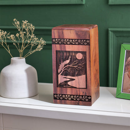 Peacock Urn Size 14 Inch 14”(H) x 7.5”(W) x 7.5”(L)