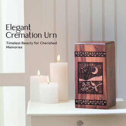 Peacock Unique Wooden Box Urn for Human Cremation Ashes