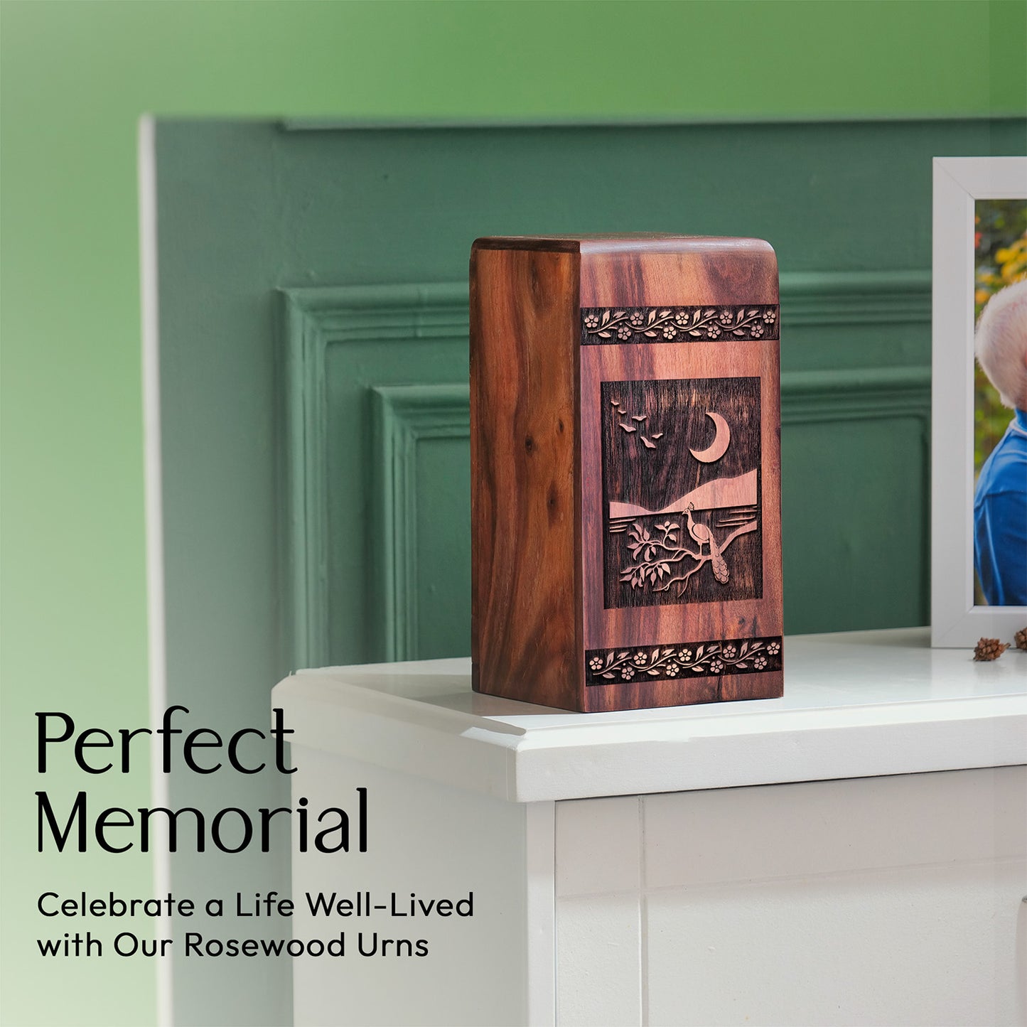 Peacock Urn Size 11.25 Inch 11.25”(H) x 6.25”(W) x 6.25”(L)