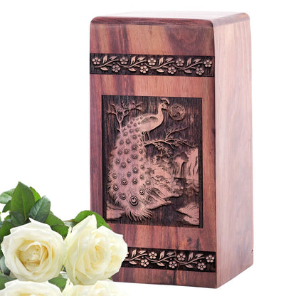 Peacock Wooden Box Large Urn for Memorial Keepsake Ashes