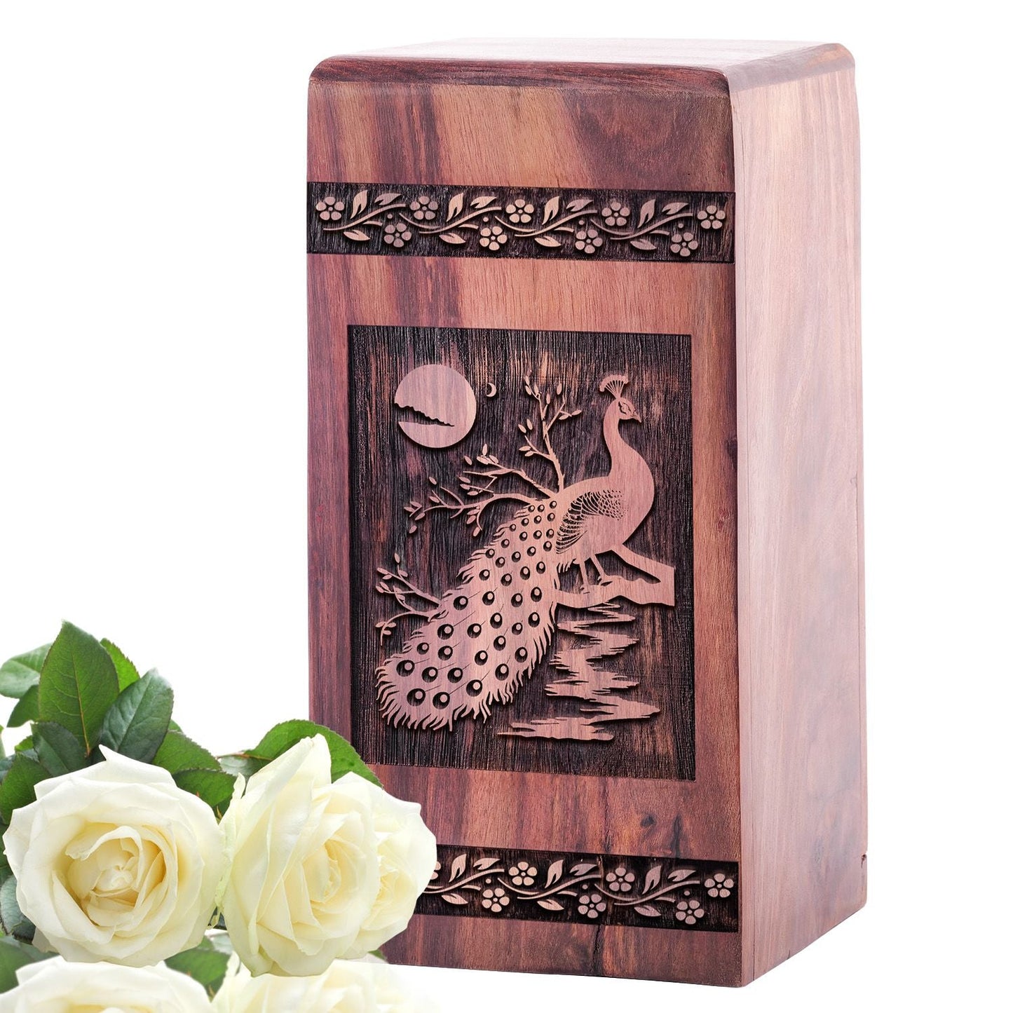 Peacock Mini Wooden Box Urn for Keepsake Cremation Ashes