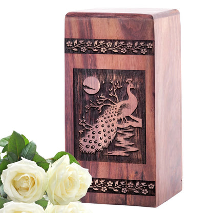 Peacock Mini Wooden Box Urn for Keepsake Cremation Ashes