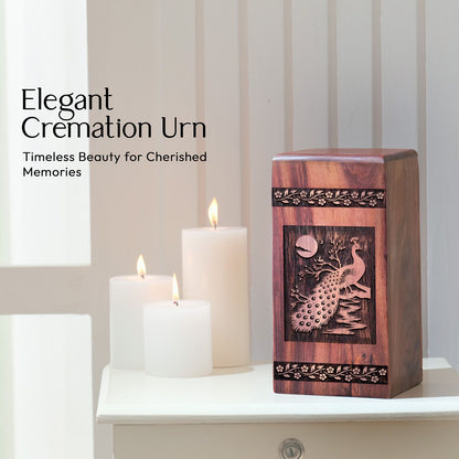 Peacock Mini Wooden Box Urn for Keepsake Cremation Ashes
