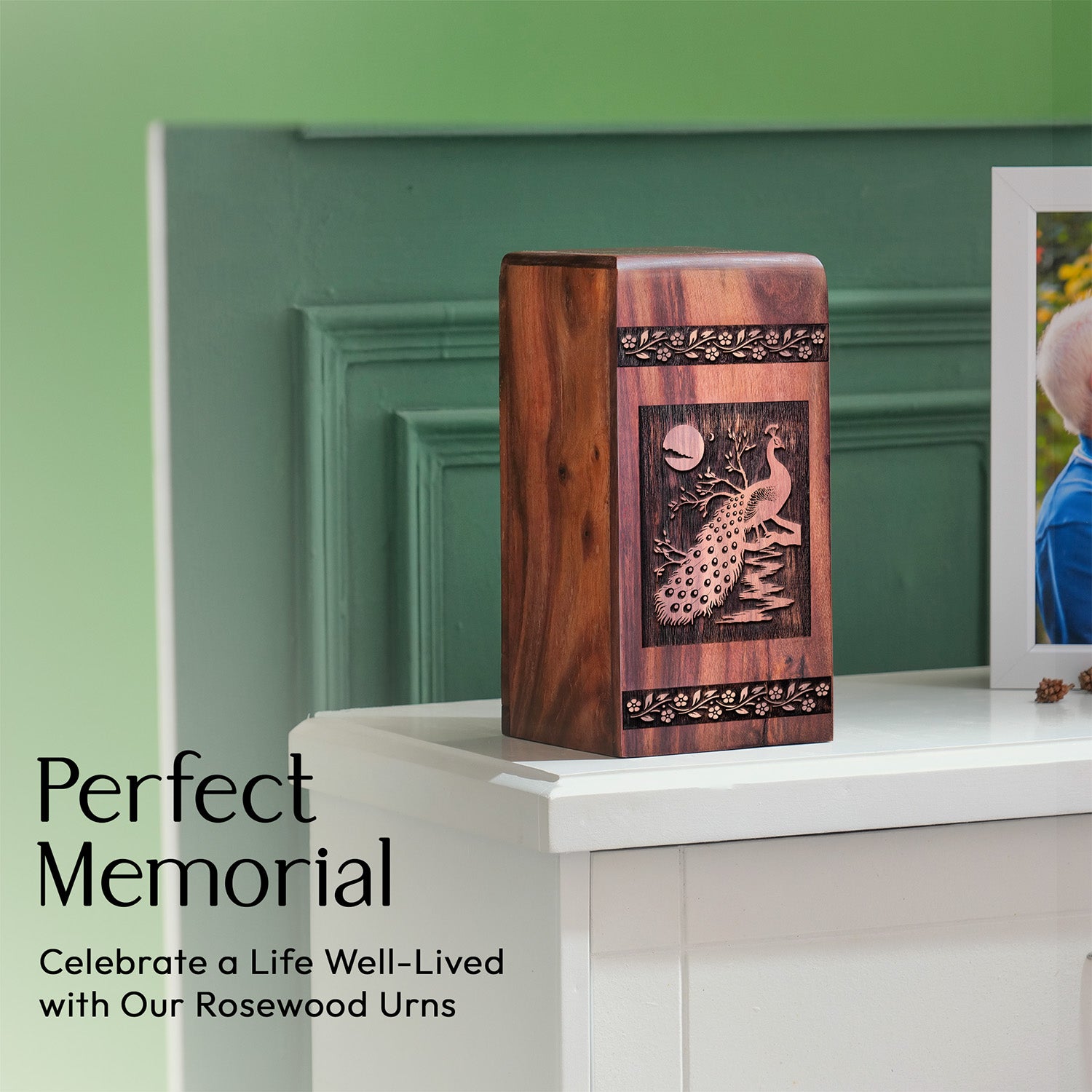 Peacock Urn Size 11.25 Inch 11.25”(H) x 6.25”(W) x 6.25”(L)