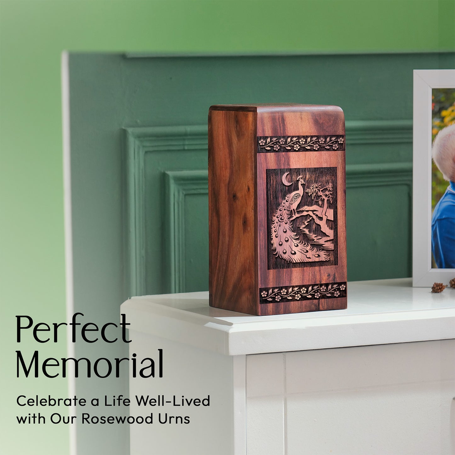 Peacock Urn Size 11.25 Inch 11.25”(H) x 6.25”(W) x 6.25”(L)