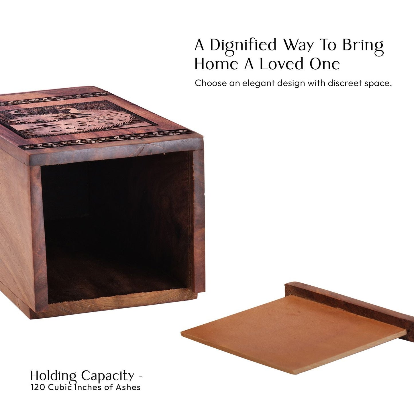 Large Wooden Box Urn with Handmade Peacock Wood Box for Memorial