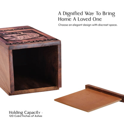 Large Wooden Box Urn with Handmade Peacock Wood Box for Memorial