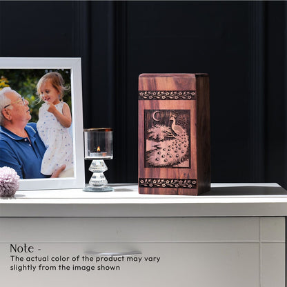 Large Wooden Box Urn with Handmade Peacock Wood Box for Memorial