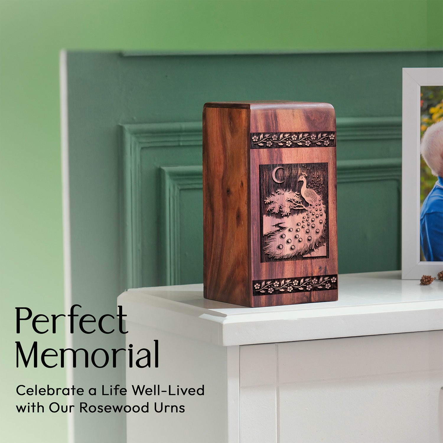 Peacock Urn Size 11.25 Inch 11.25”(H) x 6.25”(W) x 6.25”(L)