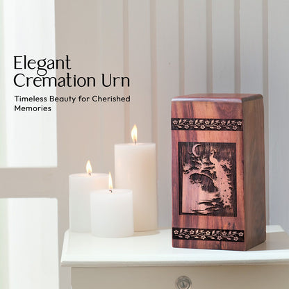Large Wooden Peacock Cremation Urn for Human Ashes