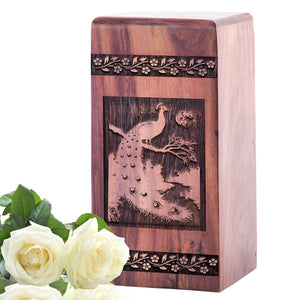 Beautiful Wooden Peacock Urn for Adult Cremated Ashes