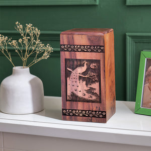 Peacock Urn Size 14(H)x7.5(W)x7.5(L)