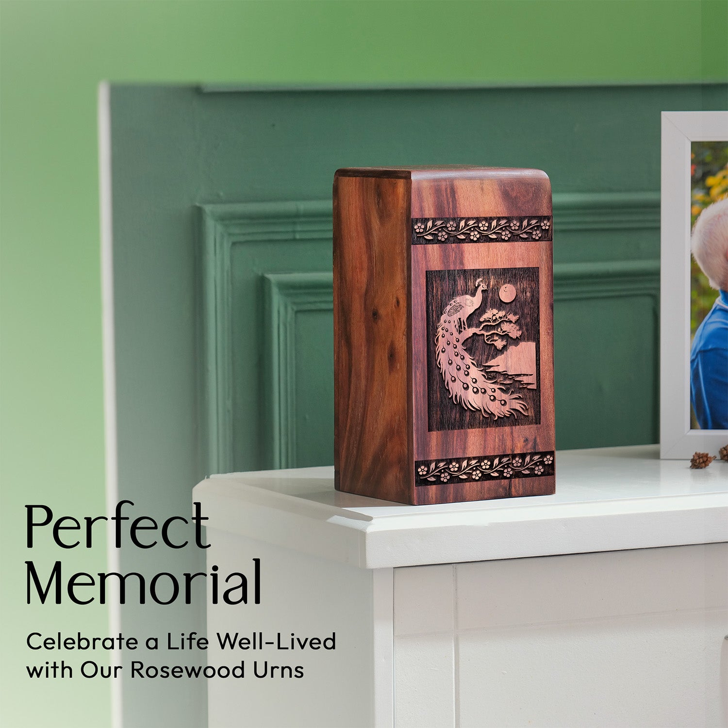 Peacock Urn Size 11.25 Inch 11.25”(H) x 6.25”(W) x 6.25”(L)