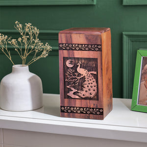 Peacock Urn Size 14(H)x7.5(W)x7.5(L)