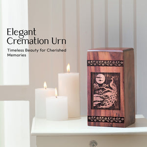 Small Wooden Peacock Cremation Urn for Keepsake Ashes