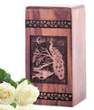 Medium Wooden Peacock Memorial Urn for Cremation Ashes