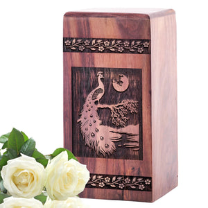 Decorative Wooden Peacock Urn for Human Cremation Ashes