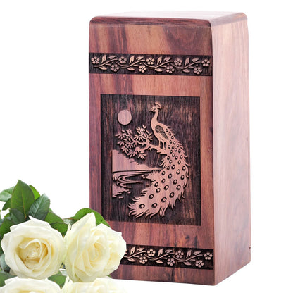 Small Decorative Wooden Peacock Keepsake Urn for Memorial Ashes