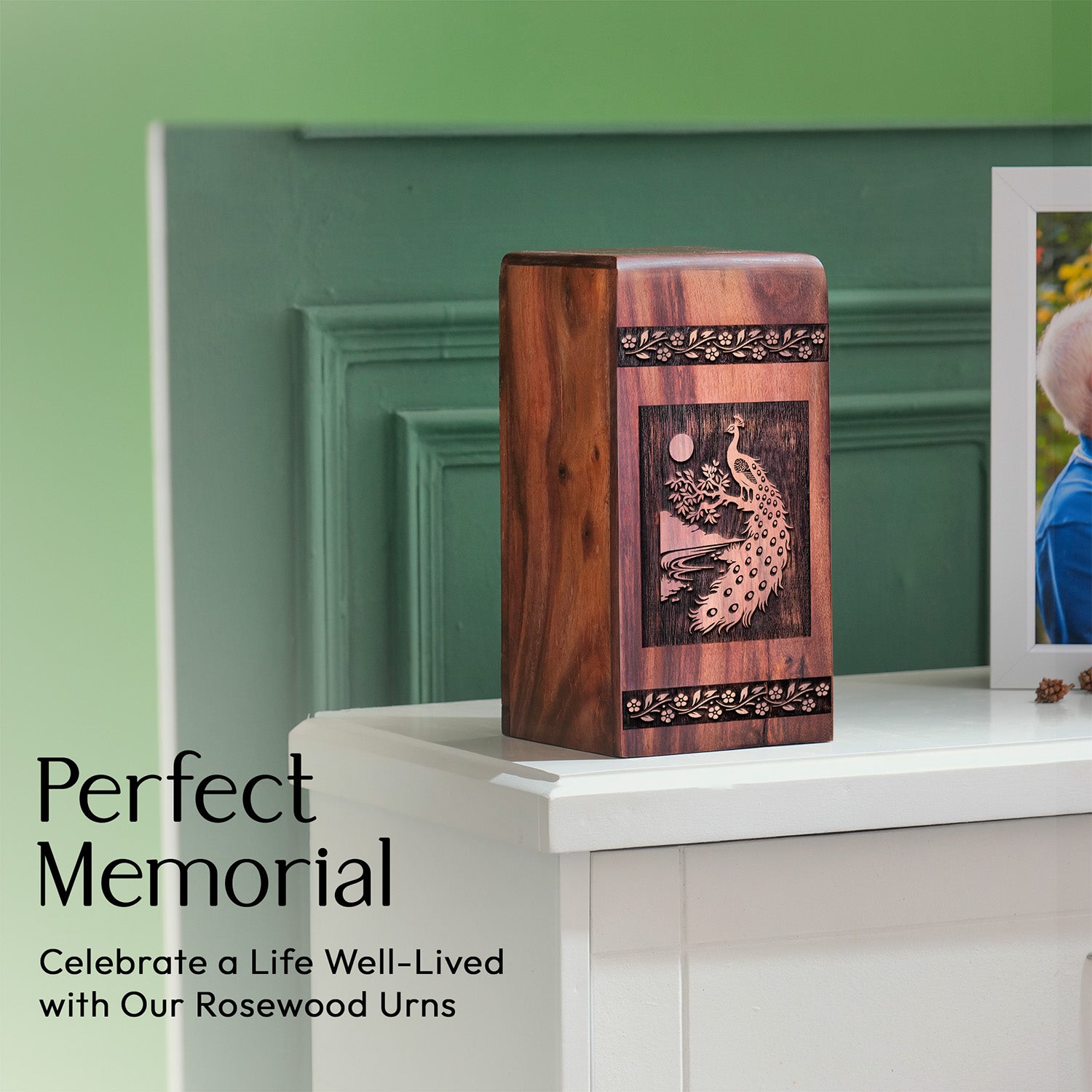 Peacock Urn Size 11.25 Inch 11.25”(H) x 6.25”(W) x 6.25”(L)