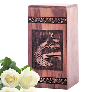 Beautiful Wooden Peacock Urn for Cremation Ashes Memorial