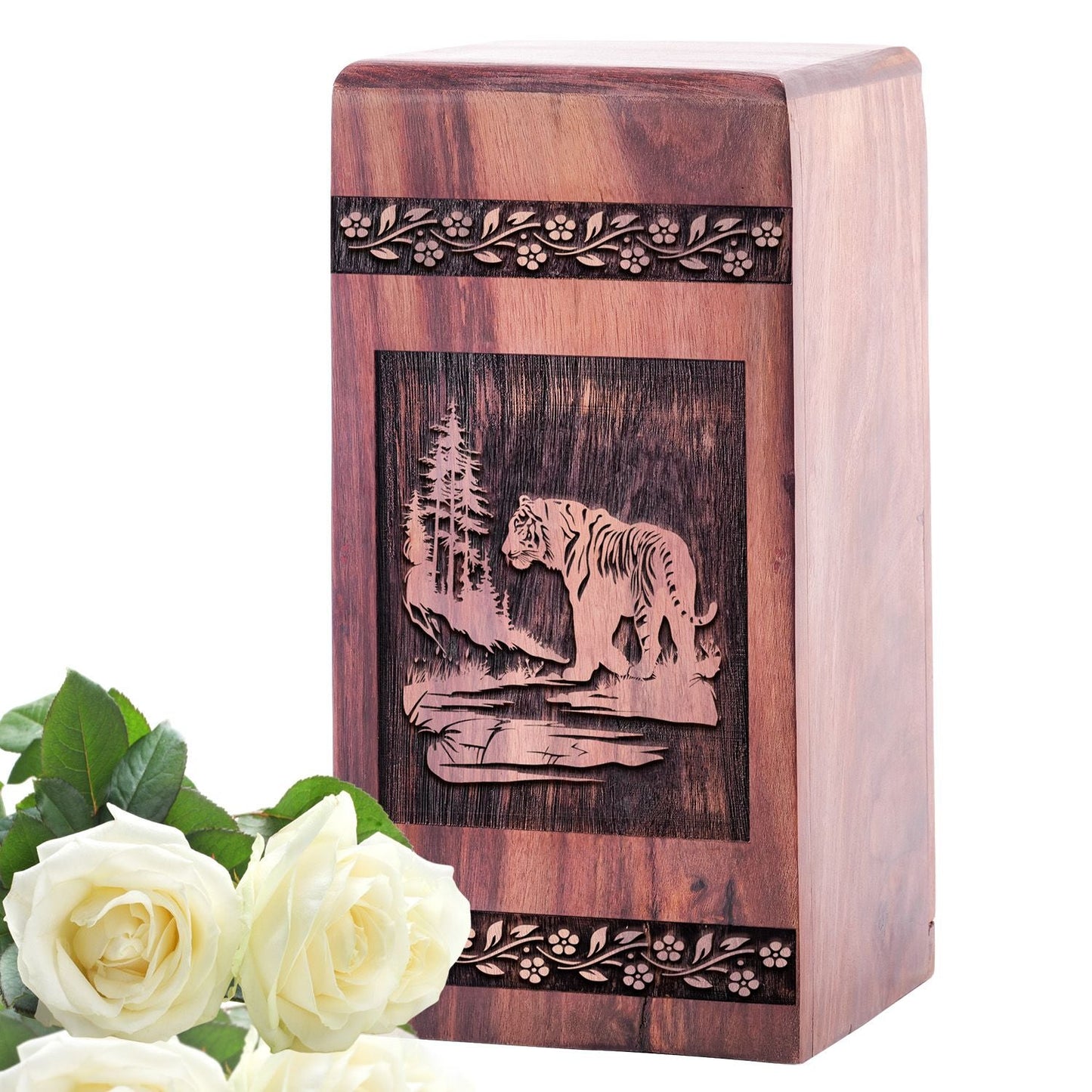 large Wooden Tiger Cremation Urn for Human Ashes Urn