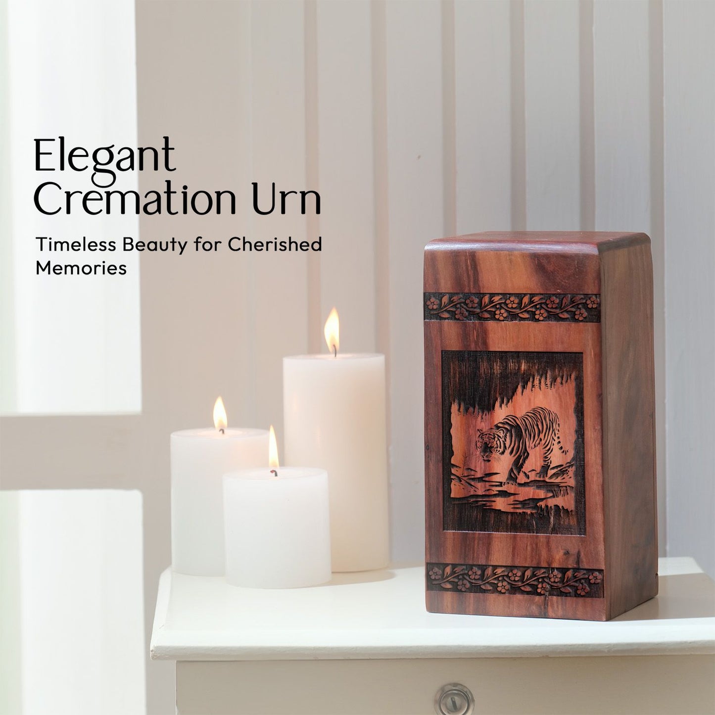Small Wooden Tiger Keepsake Urn for Cremation Ashes