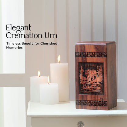 Handmade Wooden Tiger Urn forAdult Cremation Ashes