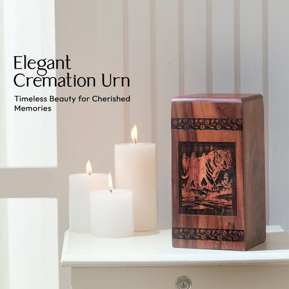Large Wooden Tiger Memorial Urn for Human Ashes