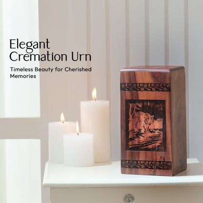 Small Wooden Tiger Cremation Urn for Keepsake Ashes