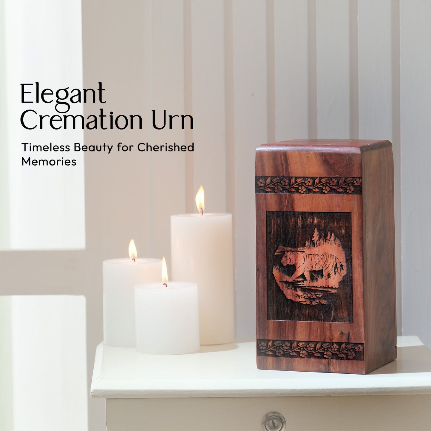 Large Wooden Tiger Memorial Urn for Cremation Ashes